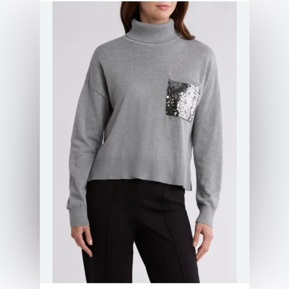 🆕DKNY Sequin Pocket Turtleneck Sweater. Size Large. NWT